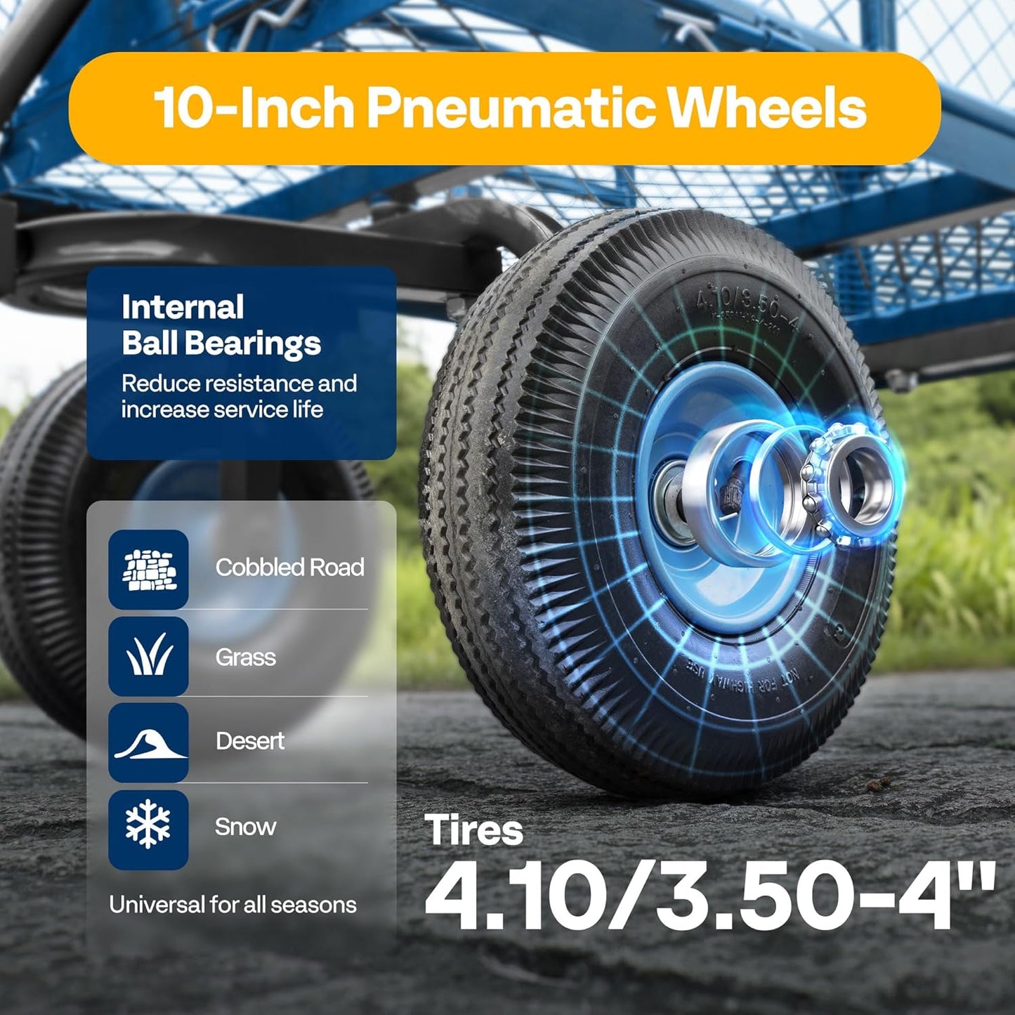 VIVOHOME Heavy Duty 880 Lbs Capacity Mesh Steel Garden Cart Folding Utility Wagon with Removable Sides and 4.10/3.50-4" Wheels 10 inch Tire (Blue)