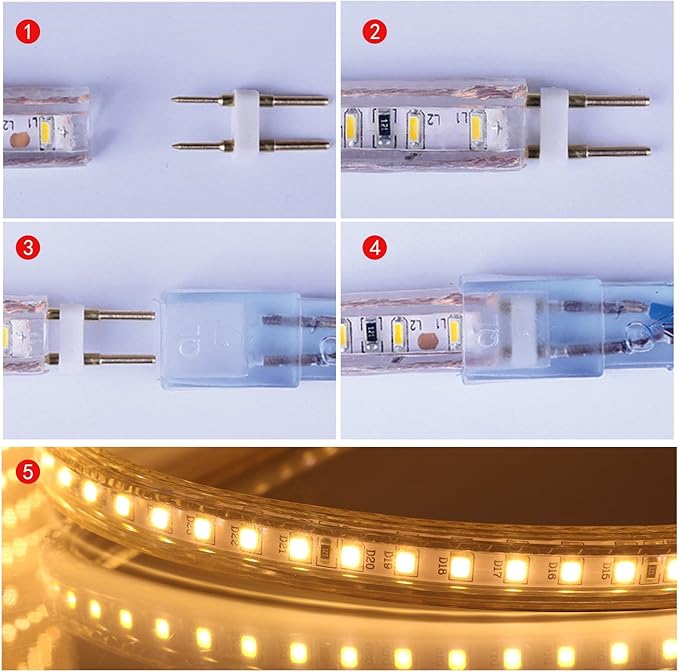 5050-60 Type AC 110-120V LED Strip Lights, Flexible/Waterproof/Dimmable/Multi-Modes LED Rope Light + 23 Keys Remote for Home/Garden/Building Decoration (16.4ft/5m, Natural White 4000K)