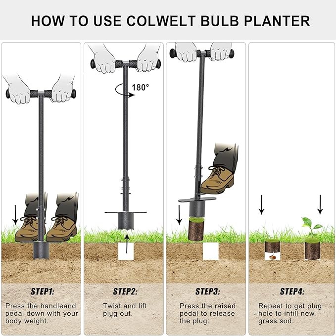 Dolibest Sod Plugger, Turf Cutter and Grass Plugger Tool with Dual Pedals, Sharp Serrations, and Non-Slip Soft Rubber Grip Handle, Perfect for Zoysia, Bermuda and More