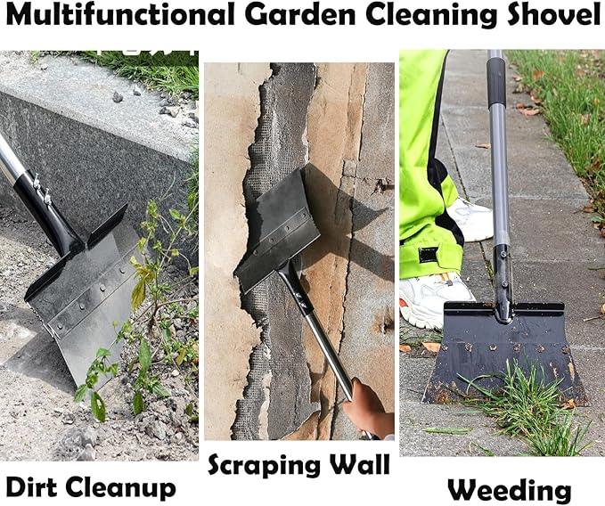 IRISFLY Long Handle Multifunctional Cleaning Shovel,Heavy Duty Garden Tool Steel Flat Shovel for Landscaping, Garden Scraper Shovel Farm Weeding Tool, Outdoor Garden Camping Weeding