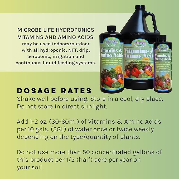 Microbe Life Hydroponics Premium Vitamins & Amino Acids Essential for Maximum Plant Growth and Root Uptake, Use with Any Feeding Systems Including Hydroponics or Soil, 32 Ounces