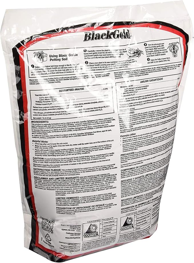 Sun Gro Horticulture 8-Quart Black Gold 1310102 Purpose Potting Soil With Control, Brown/A