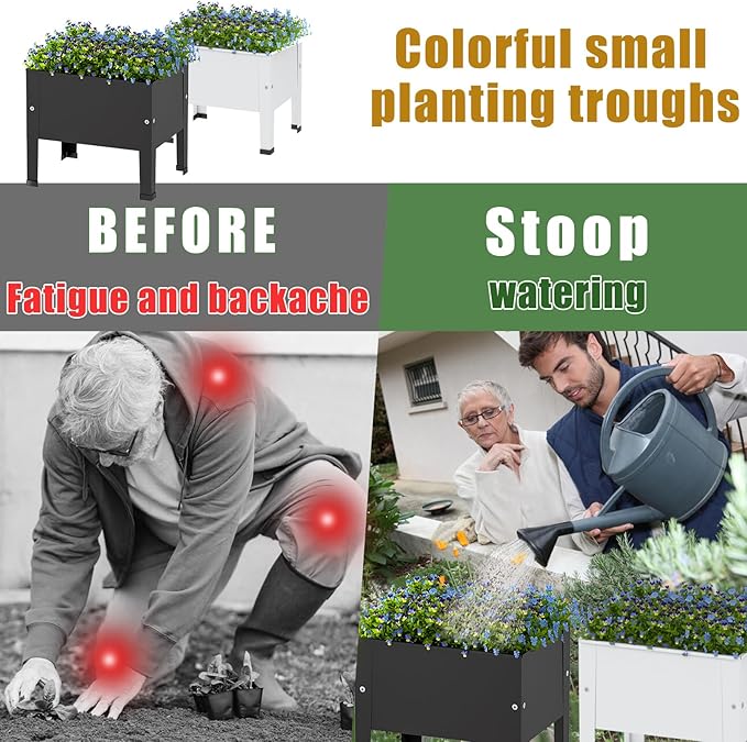 aboxoo 14 inch Black Planter Raised Beds with Legs Outdoor Small Metal Planter Box Elevated Garden Bed for Vegetables Flower Herb Patio