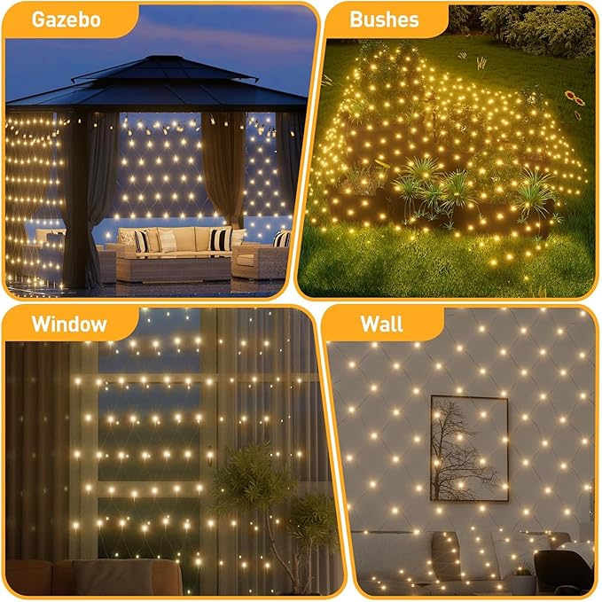 Net Lights Outdoor 10x10 FT, 8 Modes Connectable Mesh Lights with Remote & Timer- Connect 3 Sets, 30×10 FT Coverage, 270 LED Christmas Warm White for Trees, Bushes, Garden, Yard Decorations