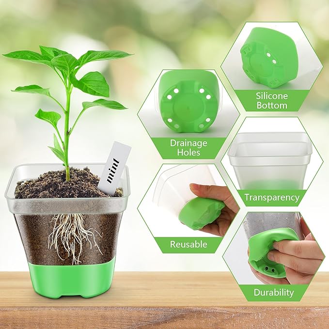 Clear Nursery Pots for Plants,30 Packs Seed Starting Pots 3.1 inch Plastic Plant Pot Seedling Pots with Drainage Holes Plant Nursery Pots with Silicone Base Seed Starting Pot