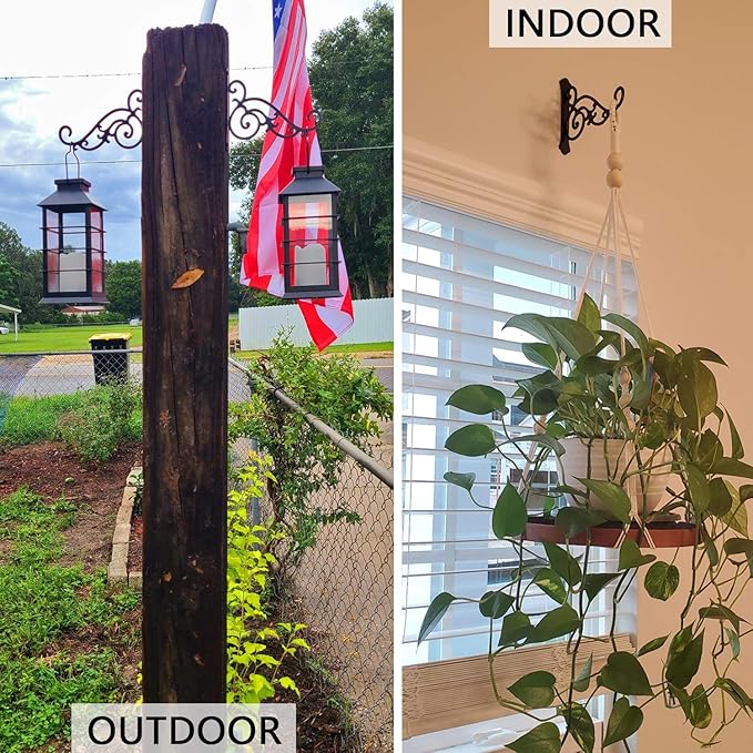 11-Inch Outdoor Decorative Metal Wall Hook for Hanging Lantern Plant Bird Feeder, Black