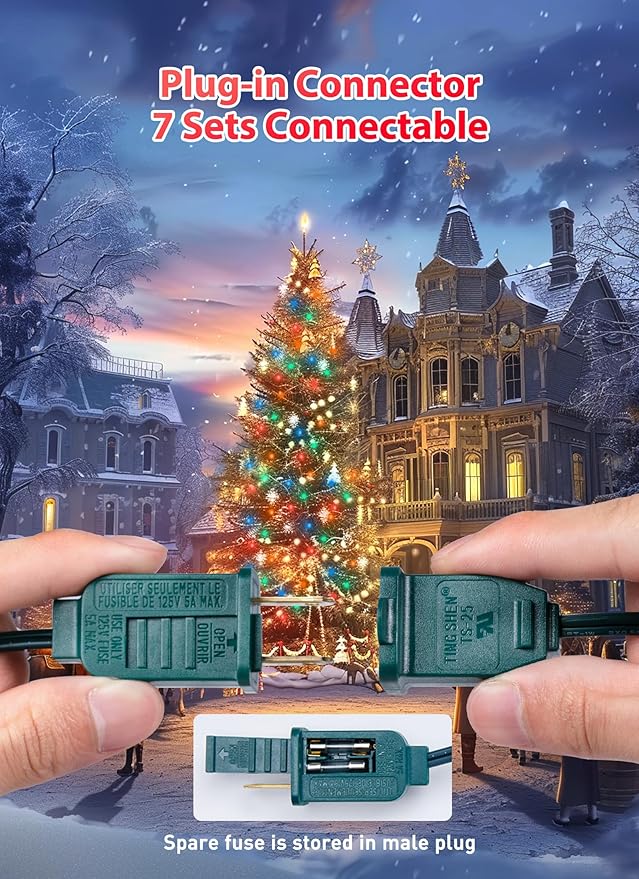 Multicolor C7 LED Christmas String Lights, 100FT C7 Vintage Christmas Lights with 104 Bulbs(4 Spare), Commercial Connectable Christmas Tree Lights for Xmas Holiday Roofline Garden Wedding Decor