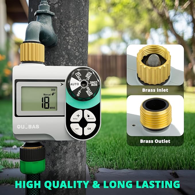 Sprinkler Timer, Programmable Hose Timer with Brass Inlet & Outlet, Water Timer for Garden Hose with Rain Delay/Automatic/Manual Watering System, Digital Drip Irrigation Timer for Yard, Lawn