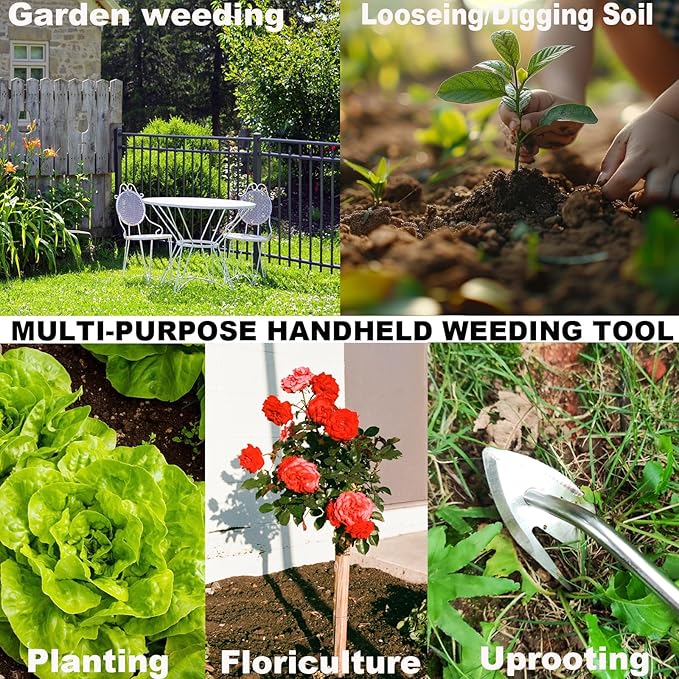 Gardening Weed Puller Tool,2pcs Hand Weeding Pulling Tool,Weed Removal Tool, Wooden Handle Weeder Tool for Garden,Artifact Uprooting Weed Remover Tools,Weed Removal Tool (12.6+12.6 inch)