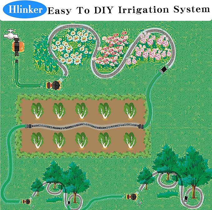 Flat Soaker Hose 15 25 50 75 FT for Garden Beds, 25Ft 1/2" Linkable Consistent Drip Irrigation Hose Save 80% Water, Leakproof Heavy Duty Double Layer Sprinkler Hose