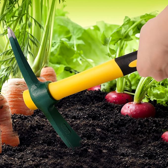 2 PCS 15 Inch Pick Mattock Hoe, Weeding Pick Axe with Fiberglass Long Handle Garden Tool for Digging, Gardening, Camping, Prospecting, Construction Work