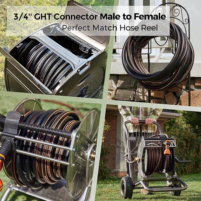 Giraffe Hybrid Garden Hose 5/8" x 50ft, Custom Length, NO Kink, Flexible, Leakproof Hose with Male to Female Fittings, 600 Burst PSI