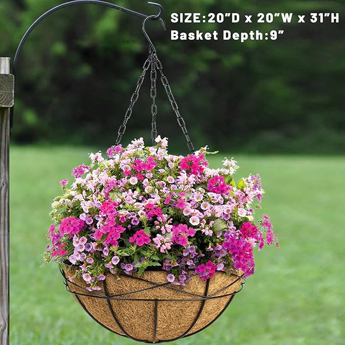 4 Pack 20 Inch Hanging Planters Baskets for Outdoor Plants Extra Large Deep Hanging Baskets with Natural Coconut Liner Flower Pots for Porch Balcony Garden Decor
