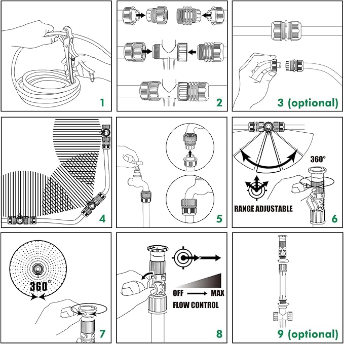 RESTMO Above Ground Sprinkler System, Flexible DIY Irrigation Kit, Multi-Adjustable Lawn Sprinkler & Hose Set, for Garden Plant, Flower Bed and Large Yard Area Watering