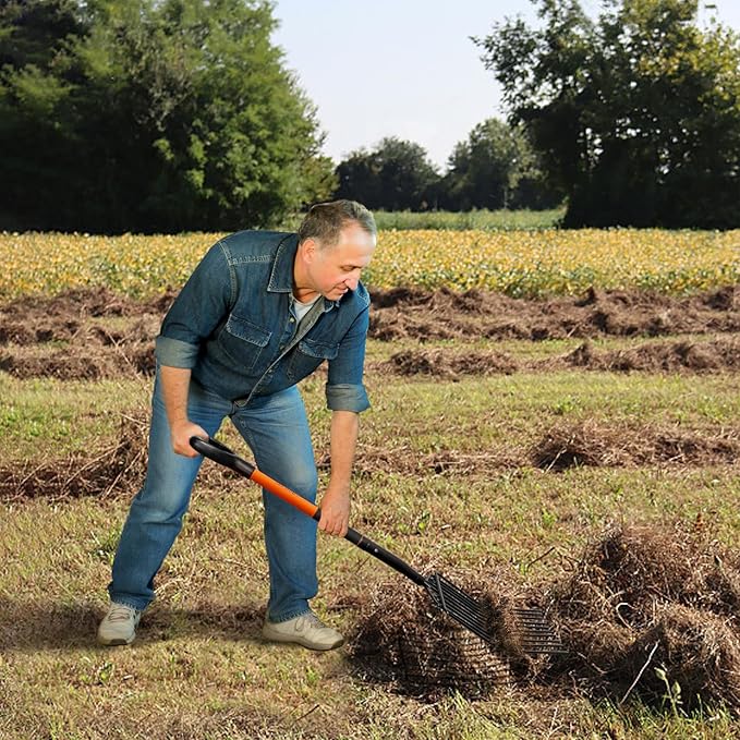 Pitch Fork for Gardening, 10 Tines Wide Pitch Fork with Fiberglass Handle, Heavy Duty Pitch Fork for Bedding, 45 Inches