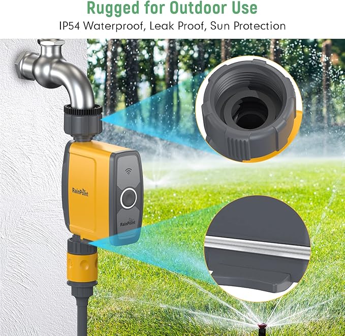 RAINPOINT WiFi Water Timer Hose Timer - Smart Garden Hose Faucet Timer with Weather Aware/3 Irrigation Plan/Automatic Rain Delay - APP Voice Control Sprinkler Valve Timer with WiFi Hub