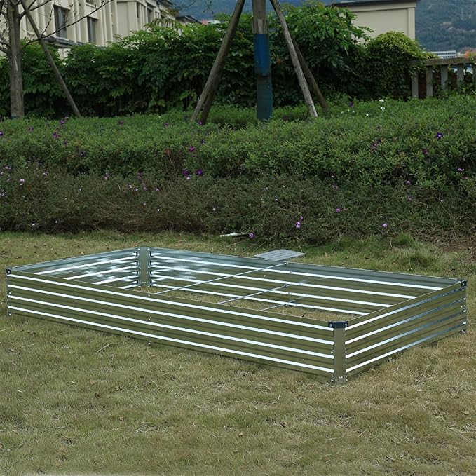 8x4x1ft(2 Pack) Galvanized Raised Garden Bed,Outdoor Planter Box Metal Patio Kit Planting Bed for Vegetables Flowers and Succulents,Silver