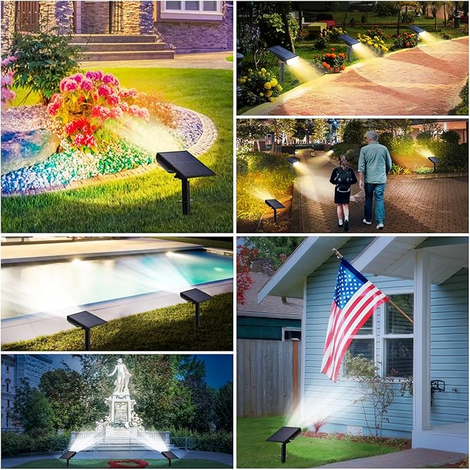 Solar Spot Lights Outdoor 5 Modes, 44LEDs Bright Landscape Spotlights Solar Powered 3 Colors Changing, IP67 Waterproof Auto On-Off Dusk Dawn Solar Outdoor Lighting for Yard Garden Outside Tree