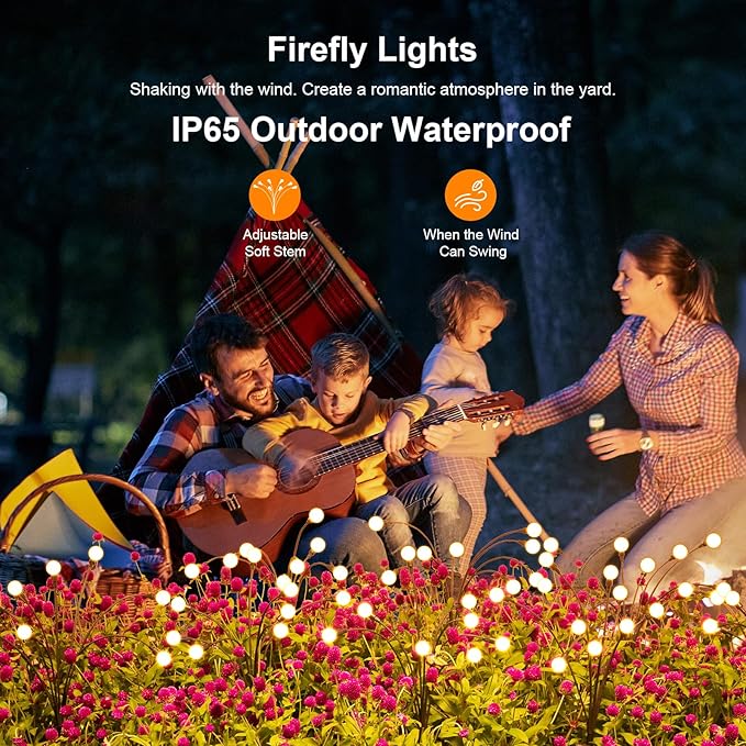 ASMAD Solar Garden Lights (2-Pack, 16 LEDs), Decorative Swaying Lights with Firefly Effect for Patio, Pathway & Outdoor Decor