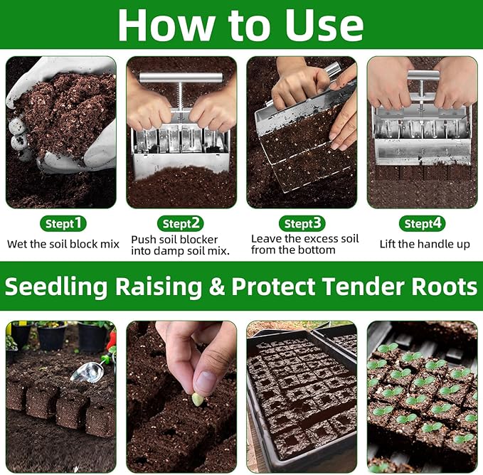 Soil Blocker, Soil Block Maker for Seed Starting with Strong Hand Held, 8 Pcs 2-Inch Soil Blocking Tool for Grow Seedling, Seed Starter Soil Tray Garden Potting Soil, Indoor Outdoor Plants