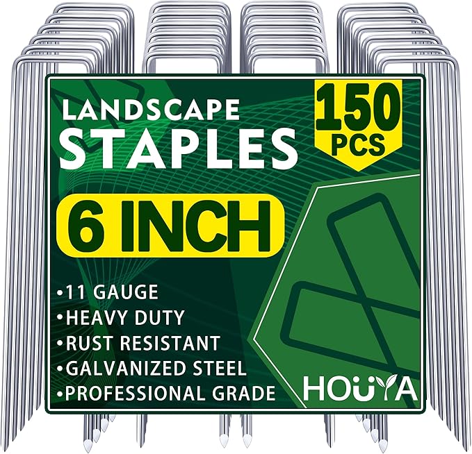 Landscape Staples 6 Inch Garden Stakes Galvanized Garden Staples Pins Anti-Rust Ground Stakes for Weed Barrier, Irrigation Tubing Hose, Yard Lawn SOD, Landscape Fabric, Decoration (150 Pack)