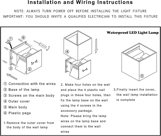 LANFU LED Aluminum Cube Square Wall Sconce Waterproof Outdoor Light Exterior Wall Lights fixtuers 20W 100-277V 2800K-3000K Not dimmable Warm Light 2LEDS Black-20W Outdoor Larger Version