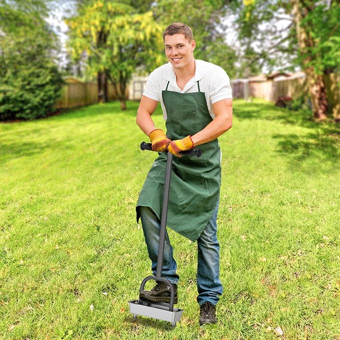 Dolibest Lawn Coring Aerator, Manual Grass Aerating Tool with Stainless Steel Soil Core Storage Tray, 2 Stainless Steel Corer Plug Aerator Tool, Garden Tool & Clean Hand Tool, Improve Lawn Health