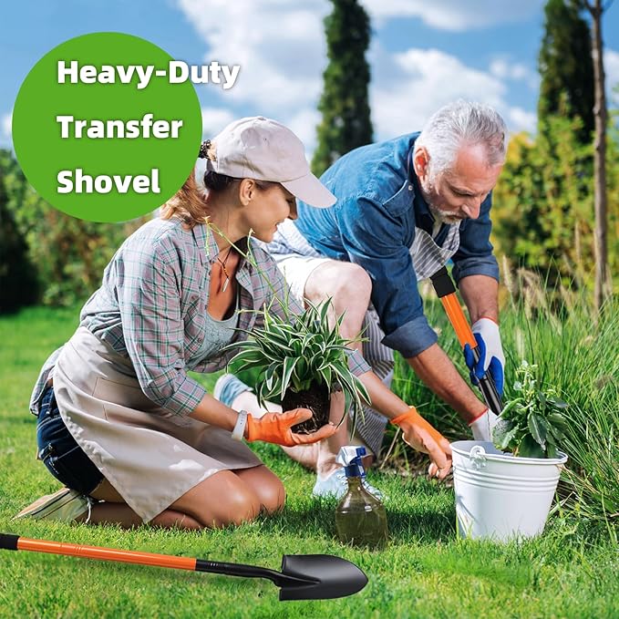 43.7Inches Spade Shovel Small Trench Shovel with Heavy Duty Steel Handle Garden Tools, Small Shovel for Digging Gardening Camping Yardwork Car Shovel, Orange