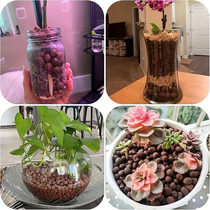 2Lbs Leca Expanded Clay Pebbles, 8-16mm Expanded Clay Aggregate, Natural Clay Pebbles for Hydroponic & Aquaponics Growing, Orchid Potting Mix, Hydroponics Supplies for Indoor Garden Plants