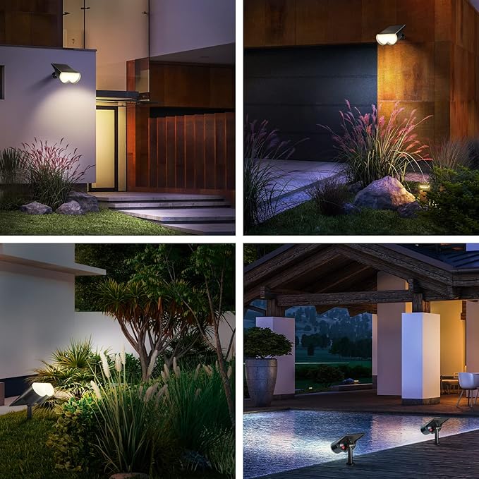 Solar Spot Lights Outdoor, Consciot 16 LEDs IP67 Waterproof Solar Outdoor Lights, Auto On/Off Solar Landscape Spotlights, 2-in-1 Adjustable Wall Lights for Garden Yard Pathway, 4 Pack (Warm White)
