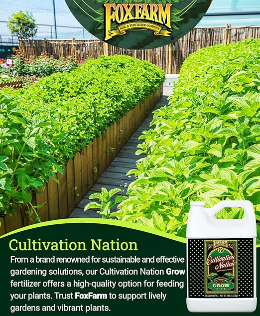 FoxFarm Cultivation Nation Grow Fertilizer - Formula for Optimal Vegetative Growth, Perfect for Soil, Soilless Media, Hydroponics & Aeroponics - Part 1 of 3-Part Feeding Program- NPK 2-1-6 (Gallon)