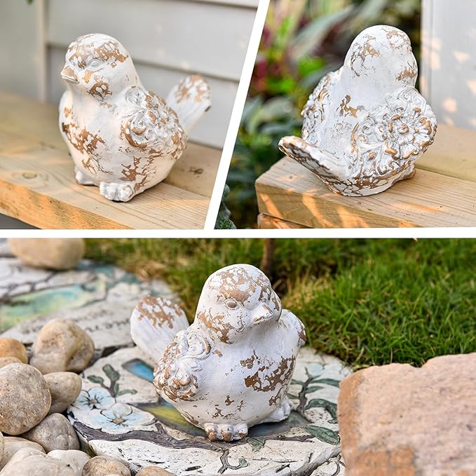 Sungmor Garden Bird Statue Outdoor Figurine, Cement Bird Sculpture for Patio Yard Lawn Ornament, Indoor Outdoor Large Stone Bird Decorations Statue, Funny Animal Sculpture Gardening Gift