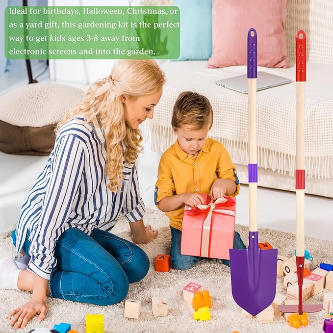 Kids Gardening Tool Set - 4 Piece Garden Tool Set for Parent-Child Outdoor Activities, Children's Fun, Gardening Hand Tools, Shovels, Rakes, Hoes,Best Gift for Boys Girls