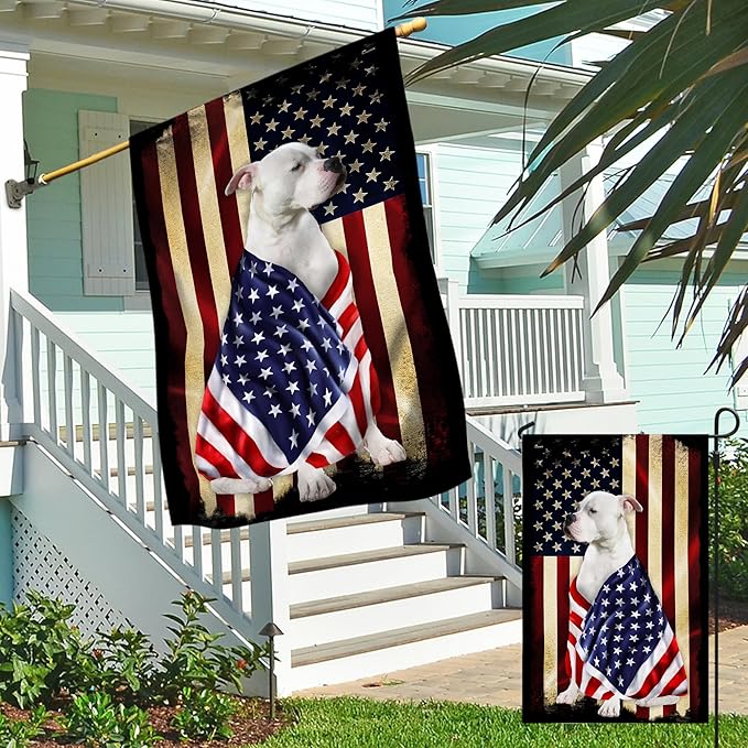 FLAGWIX American Bulldog House Flags, Dog Decor Flag - 4th of July Decorations for Home, Yard Decor, House Flag 30x40 - Patriotic Dog Decor, Double Sided, Heavy Duty Canvas Flag Indoor Outdoor