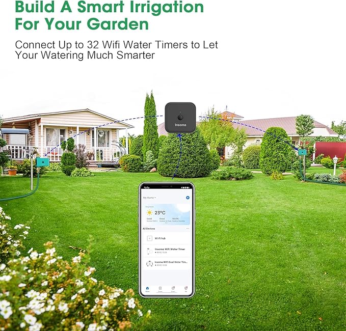 Smart Water Timer with WiFi Hub for Outdoor Watering, Automate Irrigation System Controller for Lawn, Garden, & Yard Care Green-Brass Inlet & Plastics Outlet (1-Outlet)
