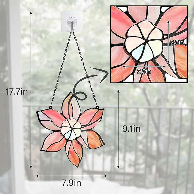 Stained Glass Window Hanging - Double-Layered Tiffany Flowers Suncatchers for Windows Hanging,Floral Sun Catcher for Plant Lovers Mothers Day Anniversary Love Gift