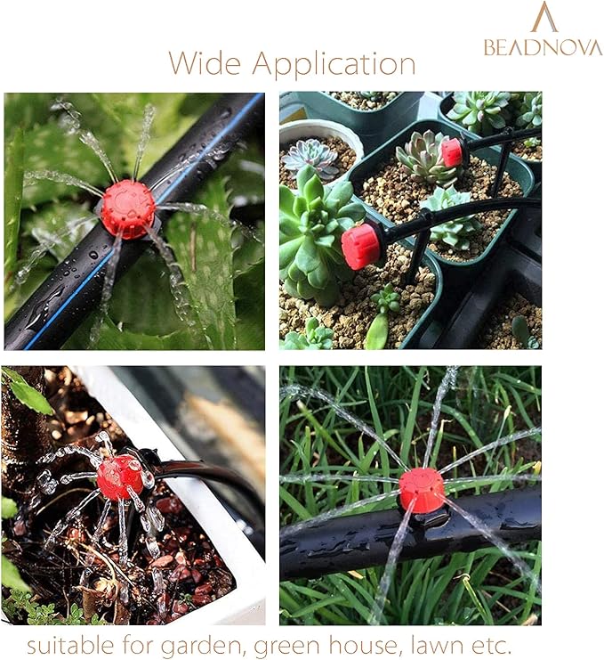 BEADNOVA Drip Emitter 150 Pcs 360 Degree Drip Line Emitter Adjustable Dripper Emitters for Drip Line 1/4 Inch Irrigation Tube Watering System Gardening (Red)