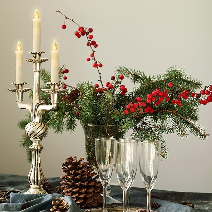 Flickering Flameless Window Candle LED Christmas Tree Candle Lights Warm White Battery Operated Electric Taper Candles with Remote Perfect for Home Garden Wedding Parties Decor (12 PCS,Ivory)