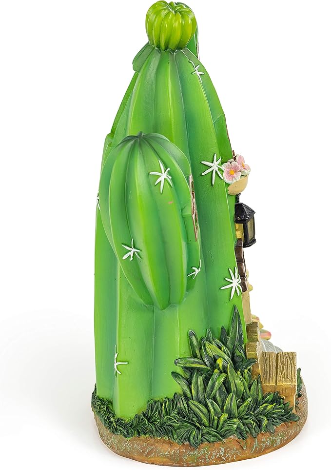 VP Home Enchanted Cactus Cottage Solar Light for Home and Outdoor Decor, Cactus Cottage Solar Powered Flickering LED Garden Light Cottage Backyard Halloween Decoration