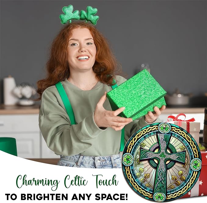 Irish Gifts, St Patricks Day Decor - Birthday, Christmas, Good Luck Irish Gifts for Men Women, Shamrock Decorations, Celtic Cross Home Decor - Window Suncatcher Hanging Decorations 6 in