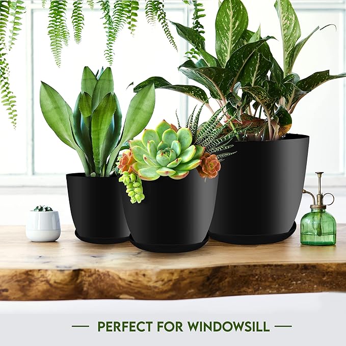 Utopia Home - Plant Pots Indoor with Drainage - 7/6.6/6/5.3/4.8 Inches Home Decor Flower Pots for Indoor Planter - Pack of 40 Plastic Planters for Indoor Plants, Cactus, Succulents Pot - Black