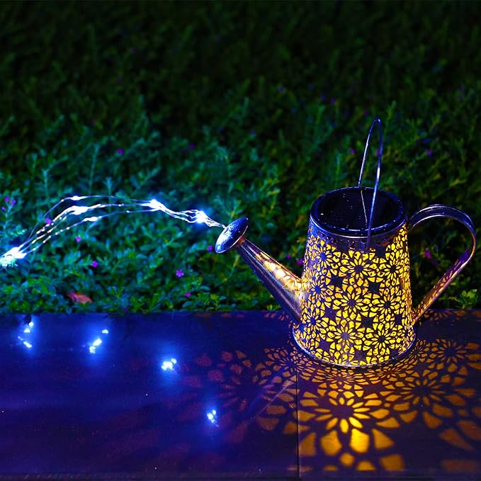 VOOKRY Watering Can with Lights, Large Hanging Solar Lights Outdoor Waterproof, Decorative Retro Metal Solar Garden Decor for Patio Yard Porch Lawn Landscape Gardening Gifts for Mom Grandma Women