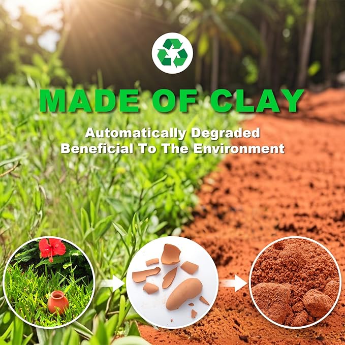Terracotta Self Watering Devices Premium Self Watering Spikes Upgraded Planter Insert Device Irrigation Dripper Professional Garden Automatic Plant Accessories 4 Packs (Clay Pots)
