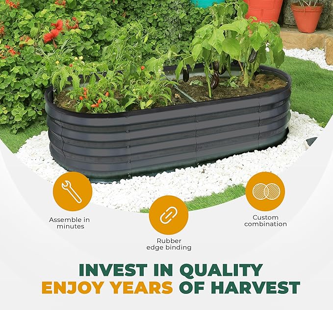 Utopia Home Galvanized Raised Garden Bed Kit 6x2x1ft, Planter Box Raised Garden Beds Outdoor, Easy Assembly Metal Raised Bed for Gardening Vegetables, Fruits, Flowers - Pack of 01 - Dark Grey