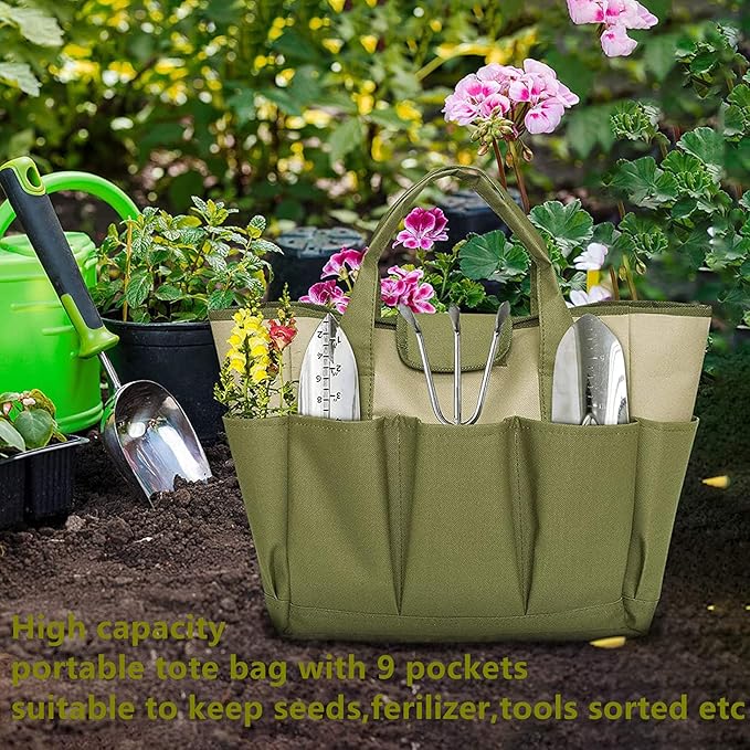 Garden tote bag, garden tool bag with 9 pockets garden tool storage bag for storing gardening kits and gardener's storage bag