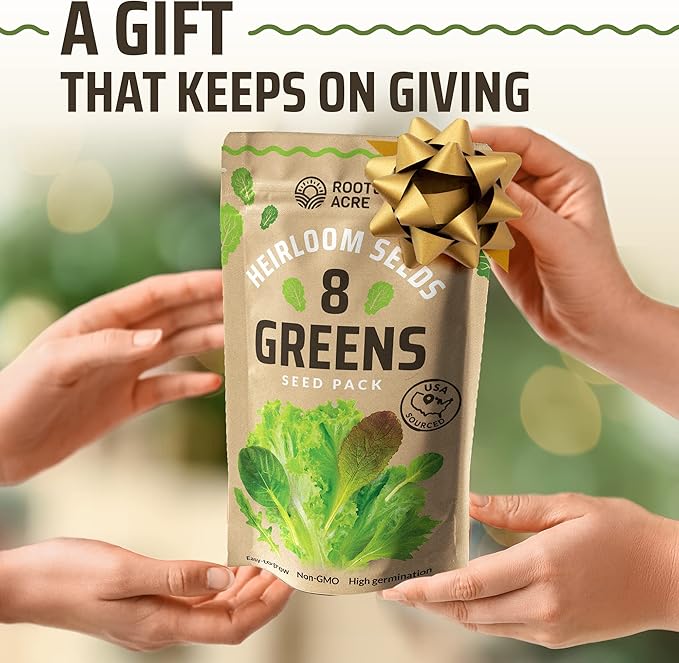 Rooted Acre 8 Lettuce & Greens Seed Vault - 1200 Non-GMO, Vegetable Heirloom Seeds for Planting Indoor or Outdoor - Hydroponic Garden Seeds - Salad Greens Mix - Spinach, Kale, Lettuce, and More
