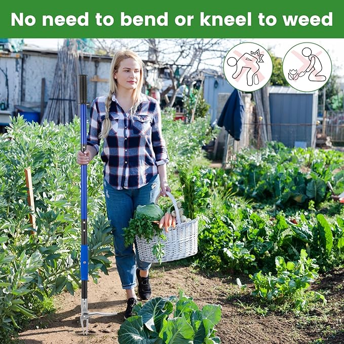 Stainless Steel Stand Up Weed Puller Tool - 51" Long Ergonomic Handle with Easy-Eject Claw, No-Bend Weeding Tool for Deep Roots, Heavy Duty Garden Weeder for Hard Soil & Dandelions
