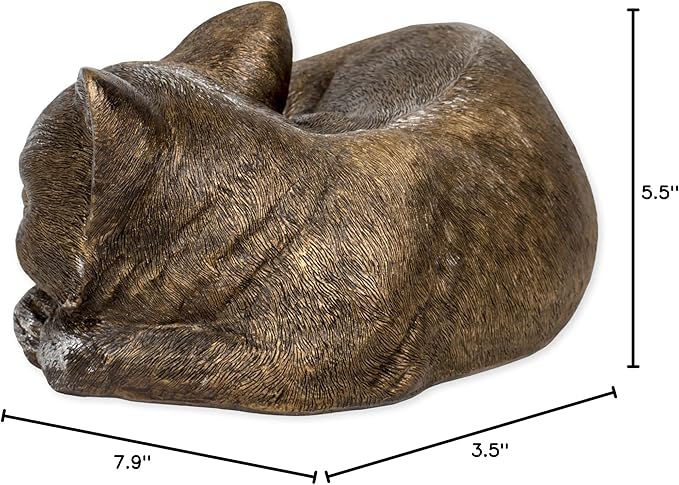 Roman Garden - Bronze Sleeping Cat Statue, 3.5H, Garden Collection, Resin and Stone, Decorative, Garden Gift, Home Outdoor Decor, Durable, Long Lasting