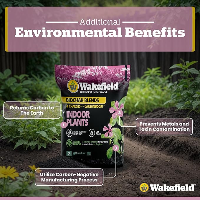 Wakefield Premium Biochar Indoor Plant Potting Mix with CarbonBoost – Professional Grade Soil for Houseplants & Indoor Plants – Organic Compost Potting Soil with Pine Bark and Worm Casting – 2 Quart