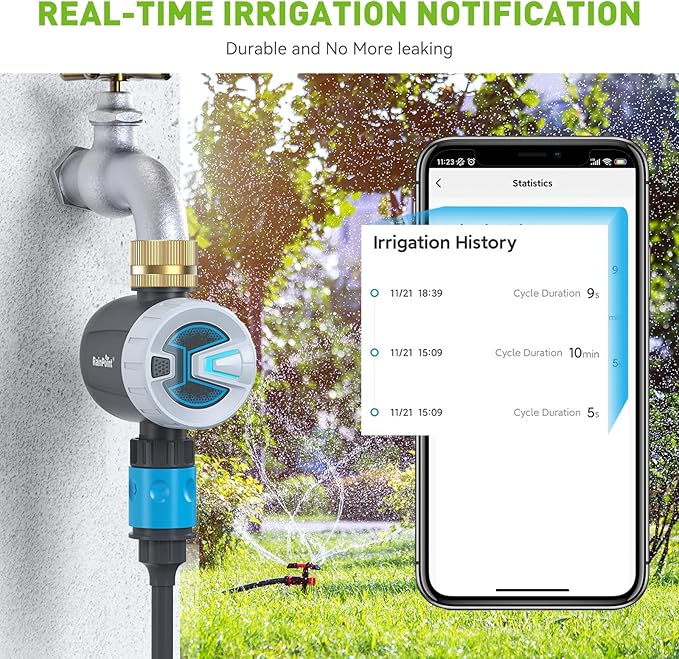 RAINPOINT Sprinkler Timer Outdoor, Bluetooth Hose Timer to 60M Connect Range, Digital Irrigation Water Timer for Garden Hose, Faucet Timer for Lawn Yard